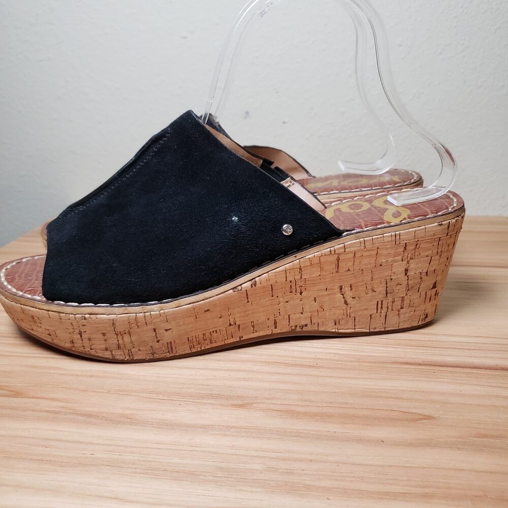 Sam Edelman Women's 9.5 Black Suede Cork Platform Wedge Sandal Y2K Summer Iconic